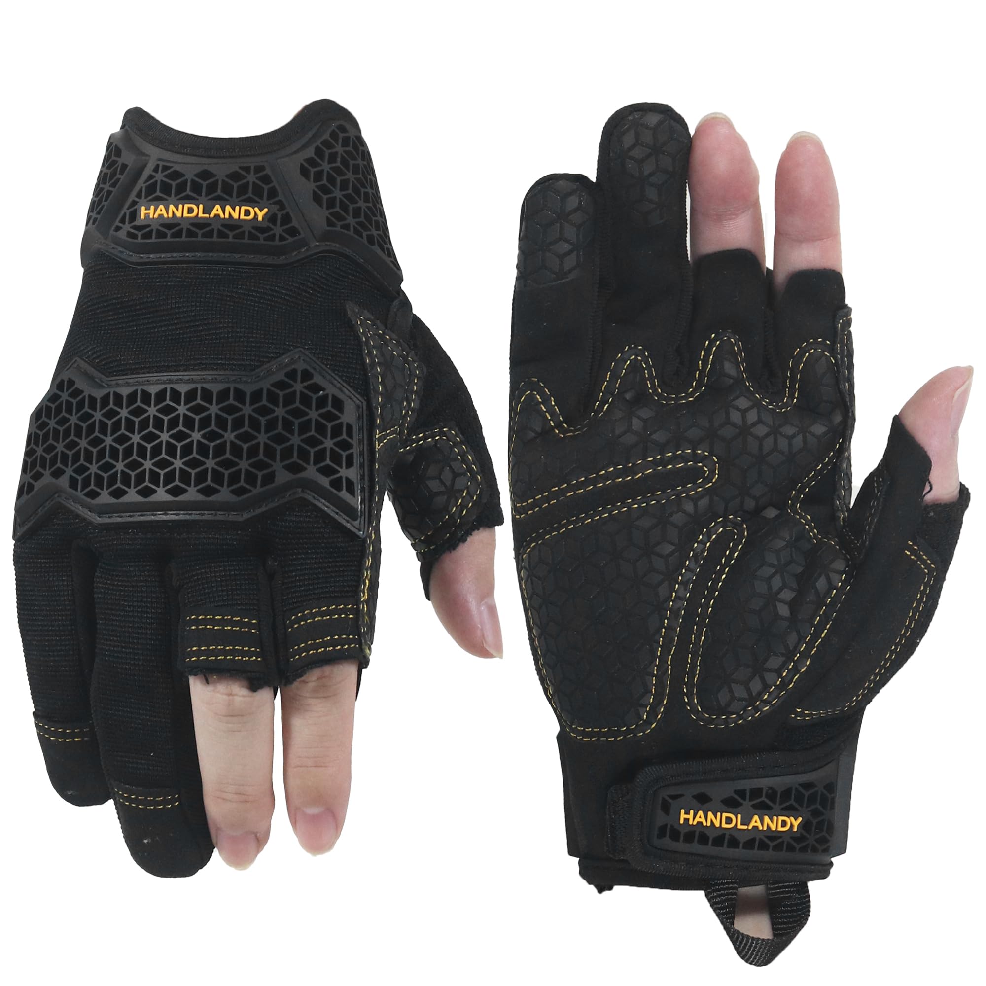 HLDD HANDLANDY Work Gloves Men - 3 Fingerless Work Gloves for Driving, Cycling, Motorcycle, Climbing, Outdoor Work