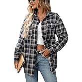 IYICLOTH Womens Button Down Flannel Shirts Oversized Long Sleeve Plaid Shackets Casual Blouse Fall Tops 2025