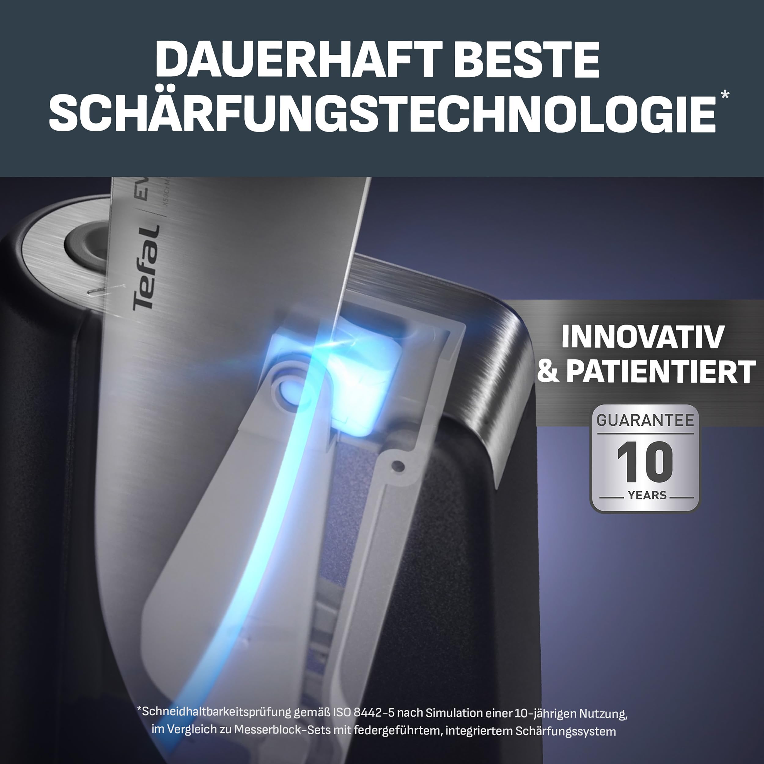 Tefal EverSharp Pro 5-teiliges Messer-Set mit selbstschärfendem Messerblock, patentierte Schärftechnologie, deutscher rostfreier Edelstahl, Schwarz, K2976S04 5