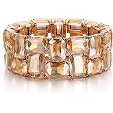 BriLove Women's Gorgeous Sparkling Crystal Emerald Cut Stretch Bangle Bracelet for Wedding Party Prom Jewelry Accessories