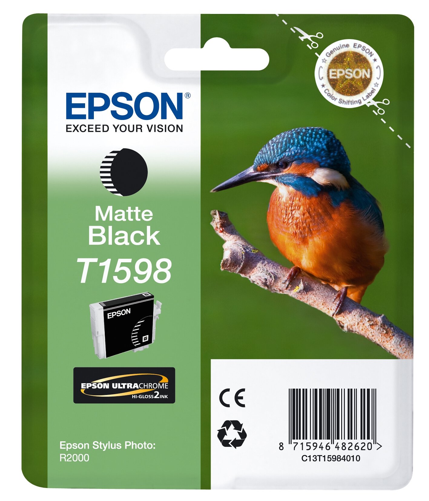 Epson T1598, Print Cartridge, 1 x Matte Black, Genuine