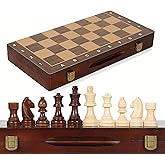 15-Inch Magnetic Wooden Chess Set with 2 Extra Queens – Handcrafted Foldable Board Game for Adults, Beginners