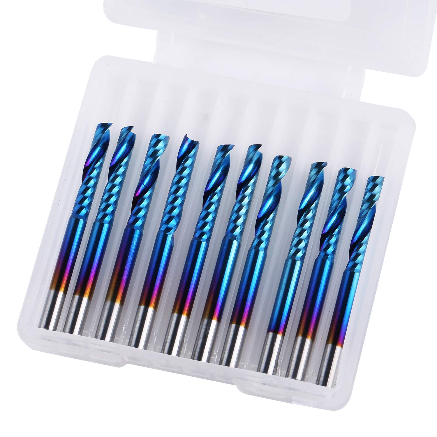 SainSmart Genmitsu 10Pcs Nano Blue Coat Flat Nose End Mill CNC Router Bits, 1/8