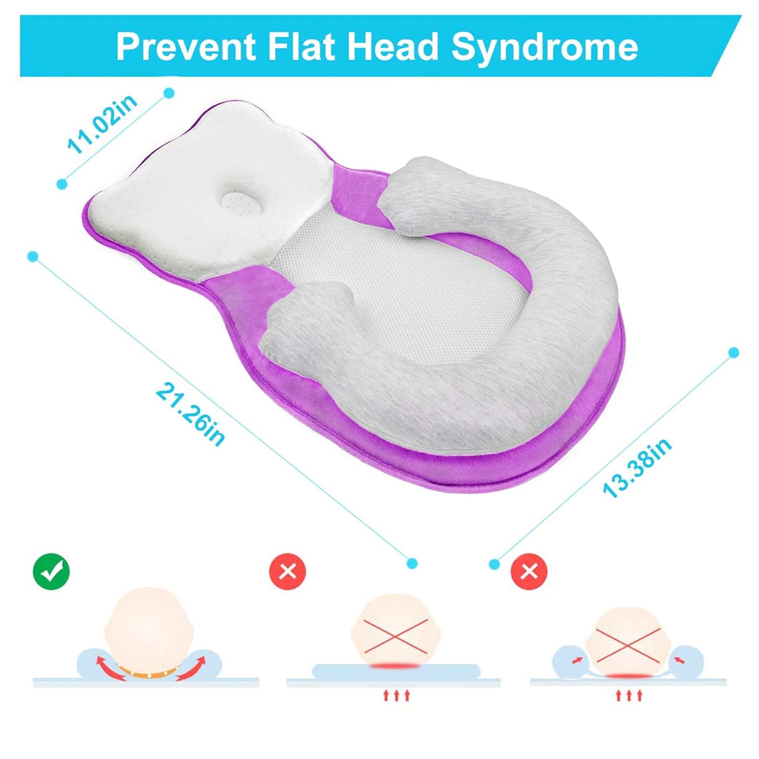 Unisex Infant Support Newborn Lounger Pillow Cute Bear Comfort Newborn Baby Nest Portable Snuggle Bed Mattress Prevent Flat Head Pillow Head Support for 0-6M Newborn Infant Purple: Baby