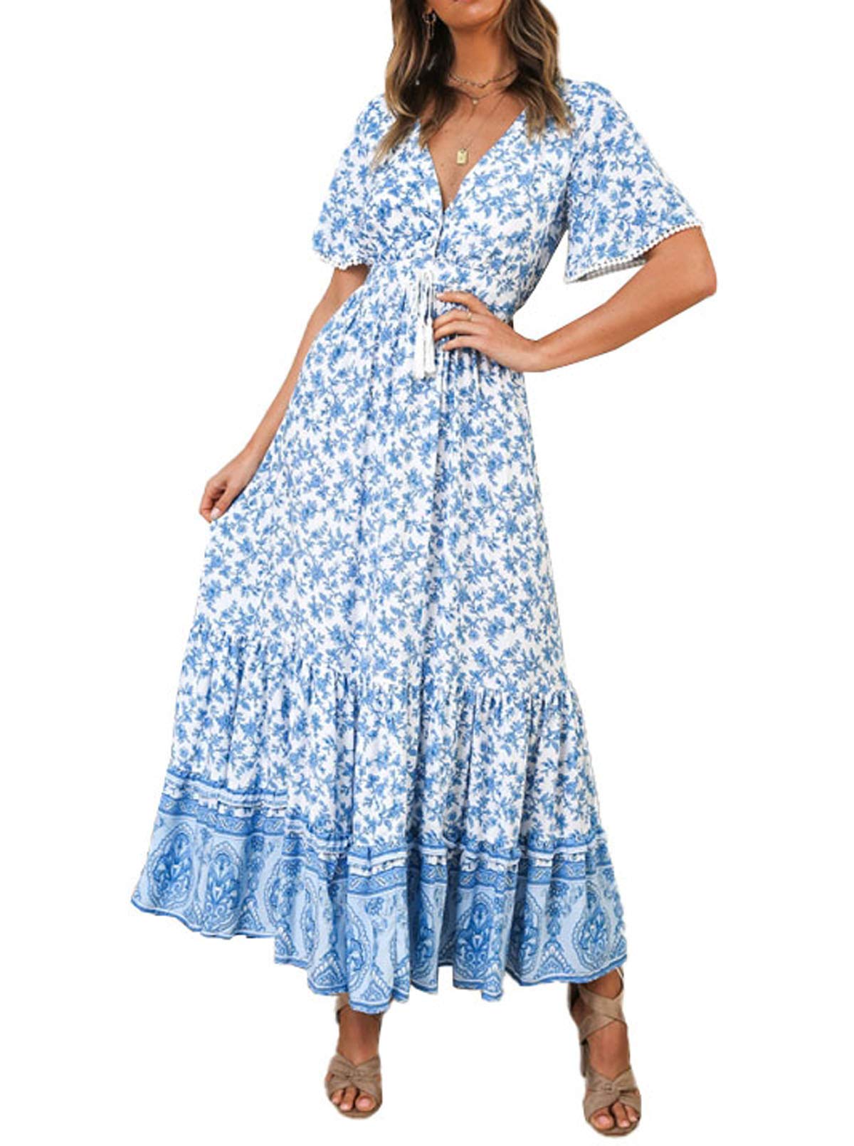 V-neck Floral Print Summer Dress