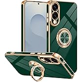 Tnarru Designed for Samsung Galaxy S25 Edge Case with Ring Stand, Support Magnetic Car Mount Rotating Finger Holder Soft TPU Cover Plating Edge Slim Phone Case for Samsung Galaxy S25 Edge Green