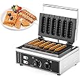 LANUEVA Commercial Waffle Corn Dog Maker, 0-300℃ Non-Stick Waffle Stick Maker Hot Dog Presser Maker with Removable Tray(6 PCS, Recipe Included), 110V