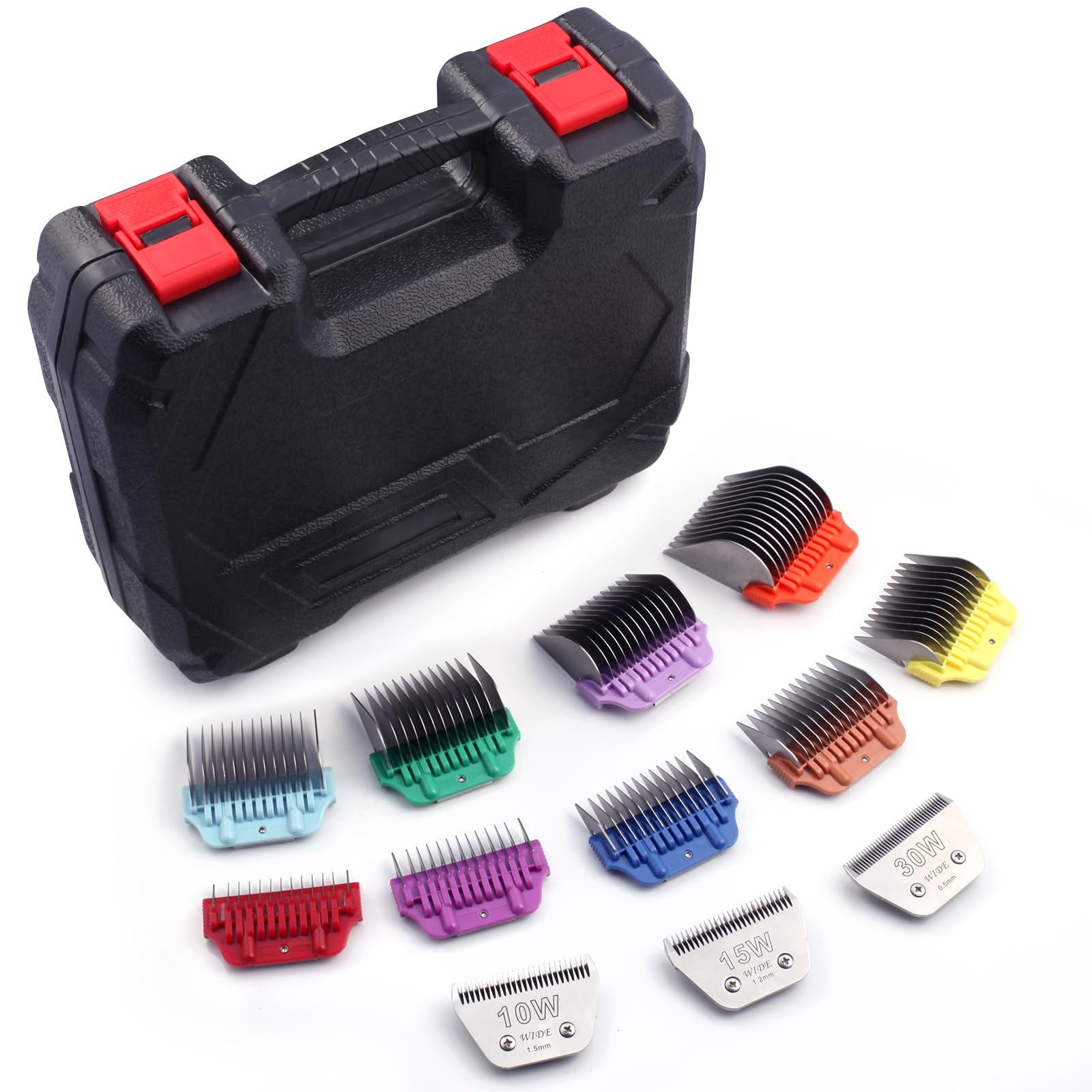 Photo 1 of 10W/15W/30W Wide Clipper Blade & Dog Stainless Steel Wide Clipper Attachment Guard Comb Set for A5 Series | Snap-On/Off Design Combs,Only Fir for 10W/15W/30W Wide Blade (12-Piece)