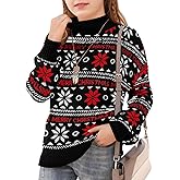 Haloumoning Girls Christmas Sweaters Kids Mock Neck Long Sleeve Pullover Sweater Knit Jumper Tops 5-14 Years