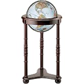 Lancaster Floor Globe by Replogle - Cherry Wood Stand &amp; Blue Ocean Globe with USA Cartography &amp; Mountain Relief