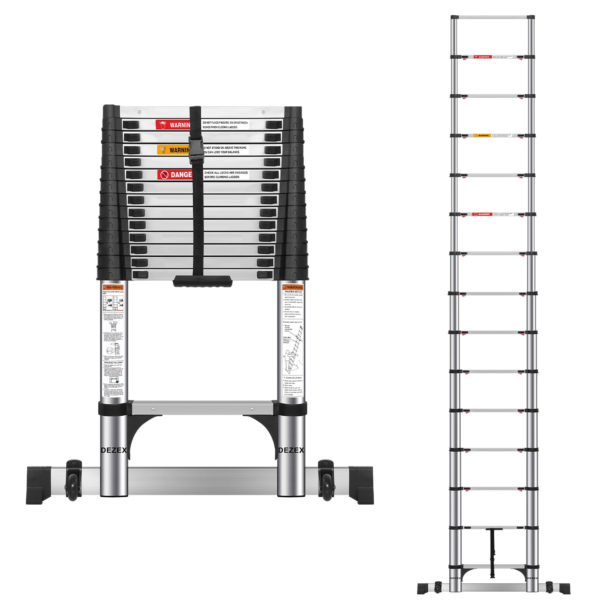 Photo 1 of ***PARTS ONLY***DEZEX 16.5 FT Telescoping Ladders Stainless Steel Telescopic Ladder - Multi-Button Retraction Collapsible Ladder for Home,RV,Loft, Lasts 375 LBS with 2 Triangle Stabilizers,Balance Bar and Wheels