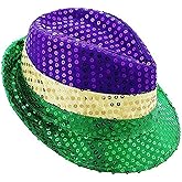 LKQBBSZ Mardi Gras Sequin Fedora Hats Costumes Party Supplies, Mardi Gras Decorations Accessories for Party