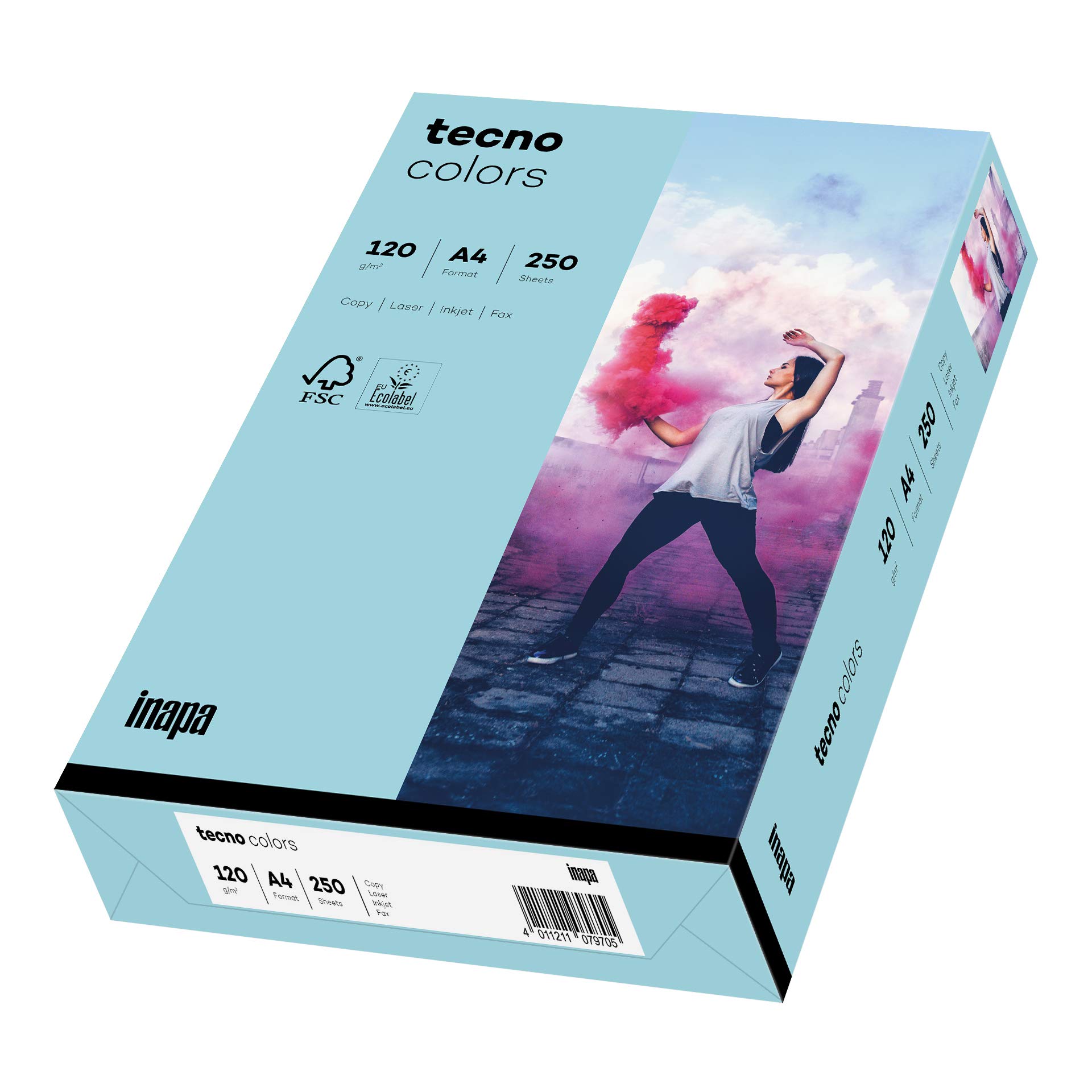 inapa Coloured Printer Paper, Tecno Colours: 120 g/m², A4, 250 Sheets, Medium Blue