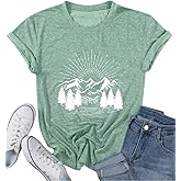 Hiking Shirt for Women Funny Nature Sunrise Graphic Mountain T Shirt Summer Casual Workout Short Sleeve Adventure Tees