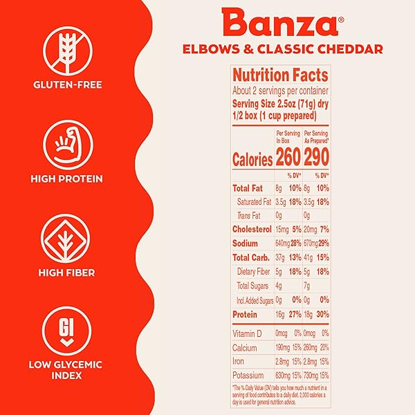 BANZA ELBOWS & CLASSIC CHEDDAR MAC AND CHEESE – HIGH PROTEIN, GLUTEN FREE, AND LOWER CARB PROTEIN MAC AND CHEESE – 5.5OZ