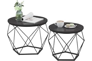 VASAGLE Small Coffee Table Set of 2, Round Coffee Table with Steel Frame, Side End Table for Living Room, Bedroom, Office, Ch
