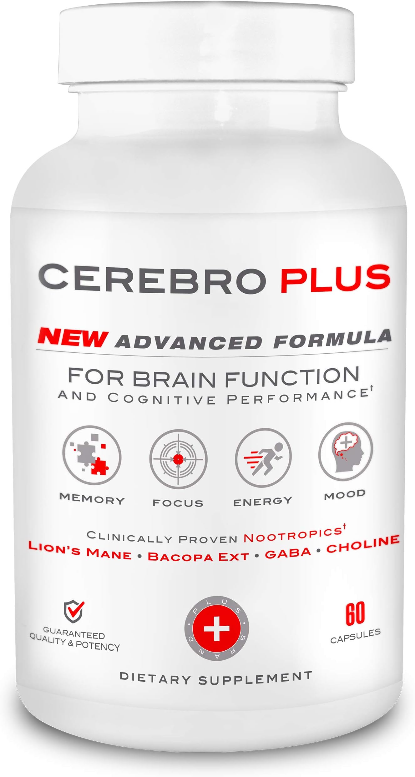 Cerebro Plus - Brain Health and Cognitive Performance Enhancing Supplement | Highly Bioavailable Nootropic Ingredients to Enhance Memory + Focus + Energy Levels + Mood (60ct. 1-Month Supply)