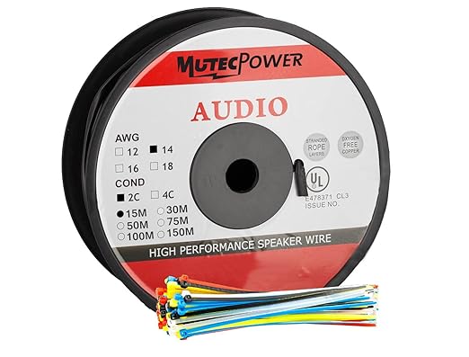 MutecPower - 15m Außen Verwendung Lautsprecherkabel 2 x 2.5mm² (14 AWG) Wasserdicht UV-geschützt CL3 Bewerted UL Listed OFC -