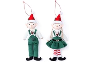 Christmas Elf 2Pcs Male and Female Hanging Christmas Plush with Cheerful Faces Plush Toys in Festive Outfits for Tree Home De
