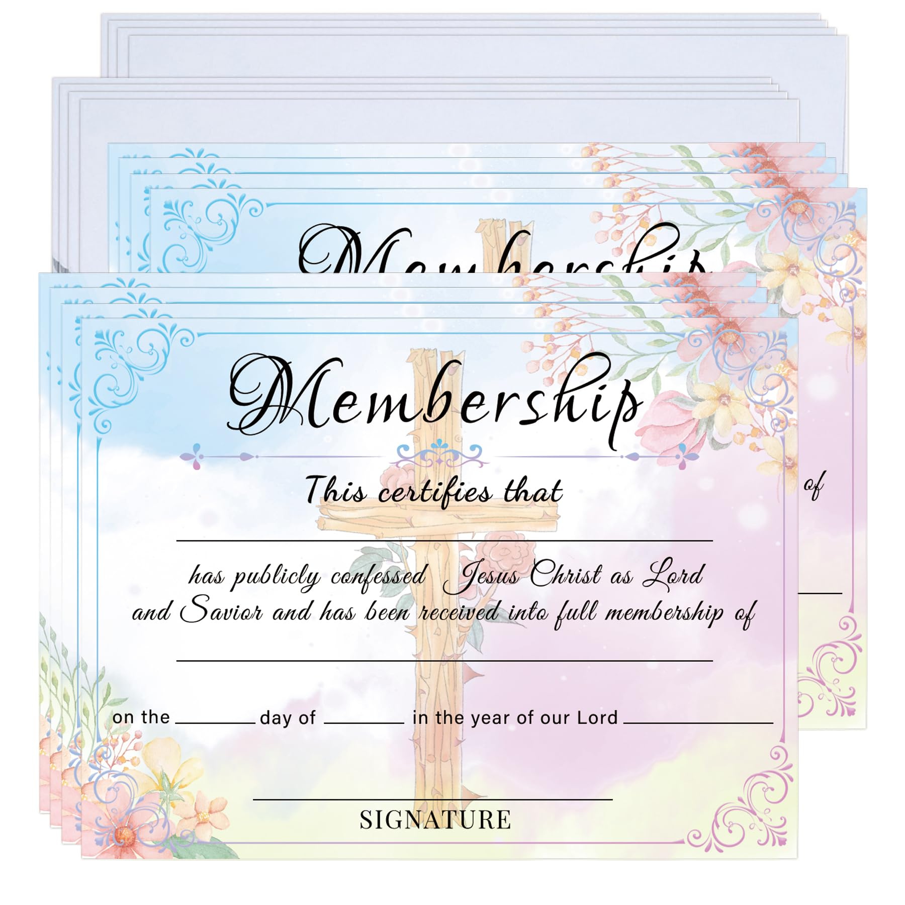 SMARSTICKER Church Membership Certificate with Envelopes 11 x 8.3 Inch Certificate of Membership Cards Christian Religious Membership Recognition Certificate 12 pcs (Color1)