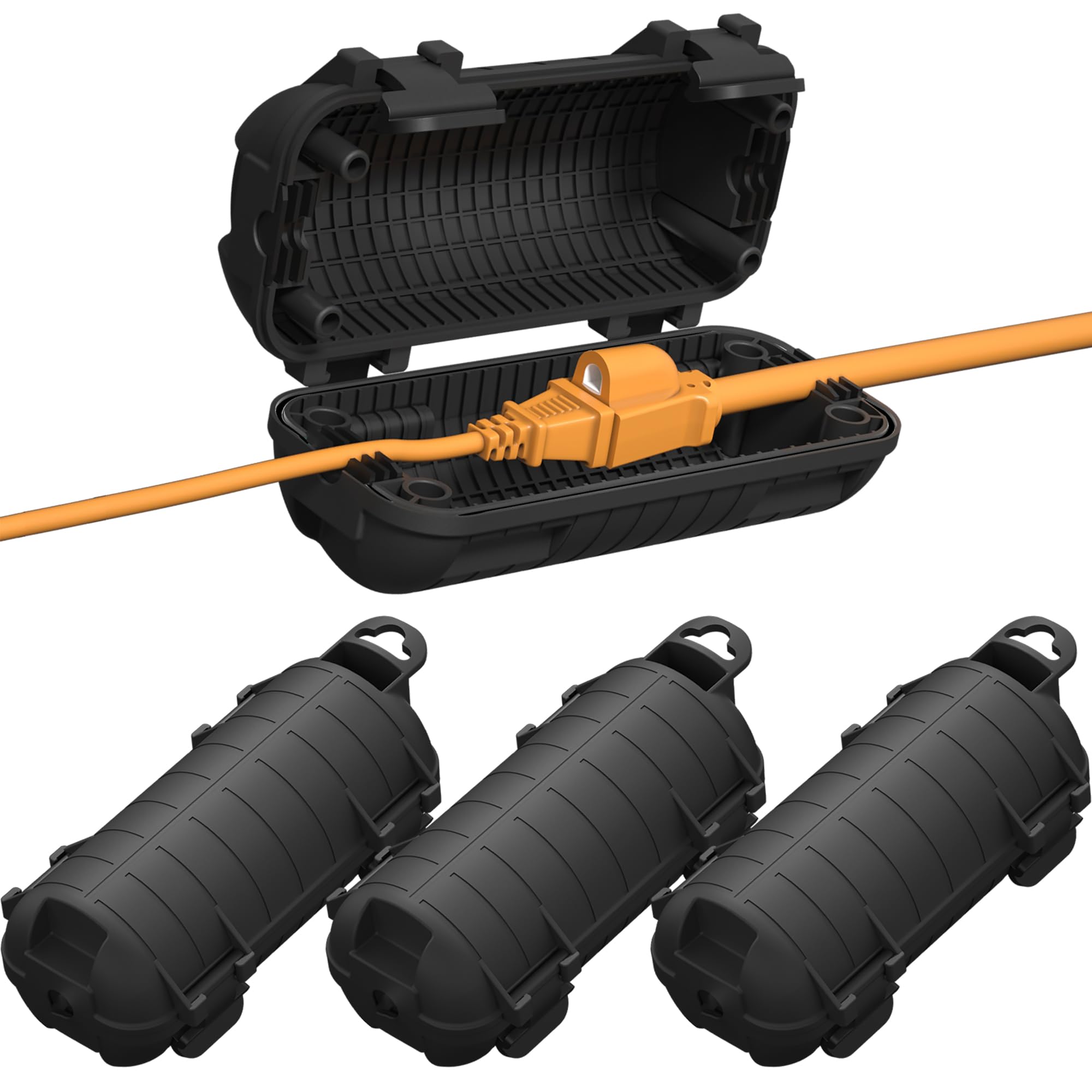 Photo 1 of Extension Cord Cover Outdoor, 4 Pack IP54 Water-Resistant Power Cord Protector Electrical Connection Box Outside Cable Safety Cover for Electronics Plug Outlet Tool Holiday Light, Black