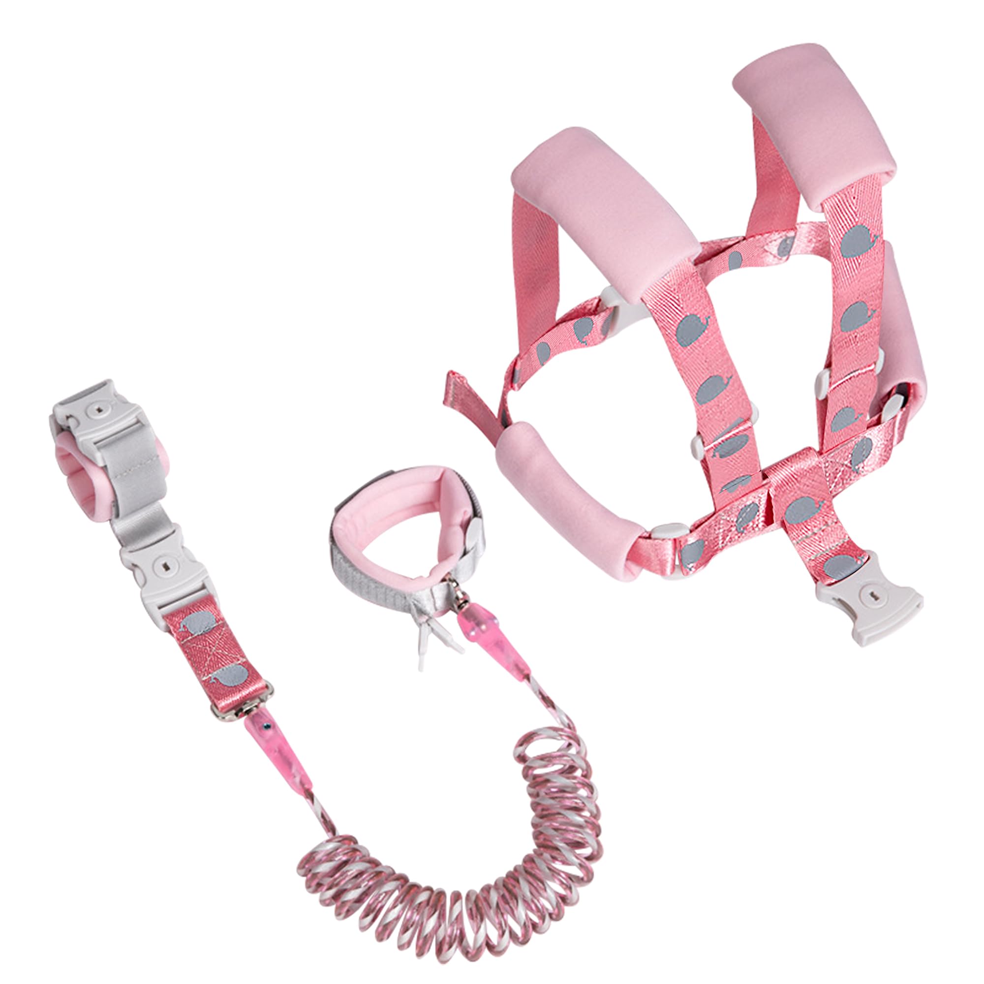 VReder Baby Reins Walking Harness, 2in1 Toddler Anti Lost Safety Leash Wrist Reins for Boys and Girls (Whale Pink 2m)