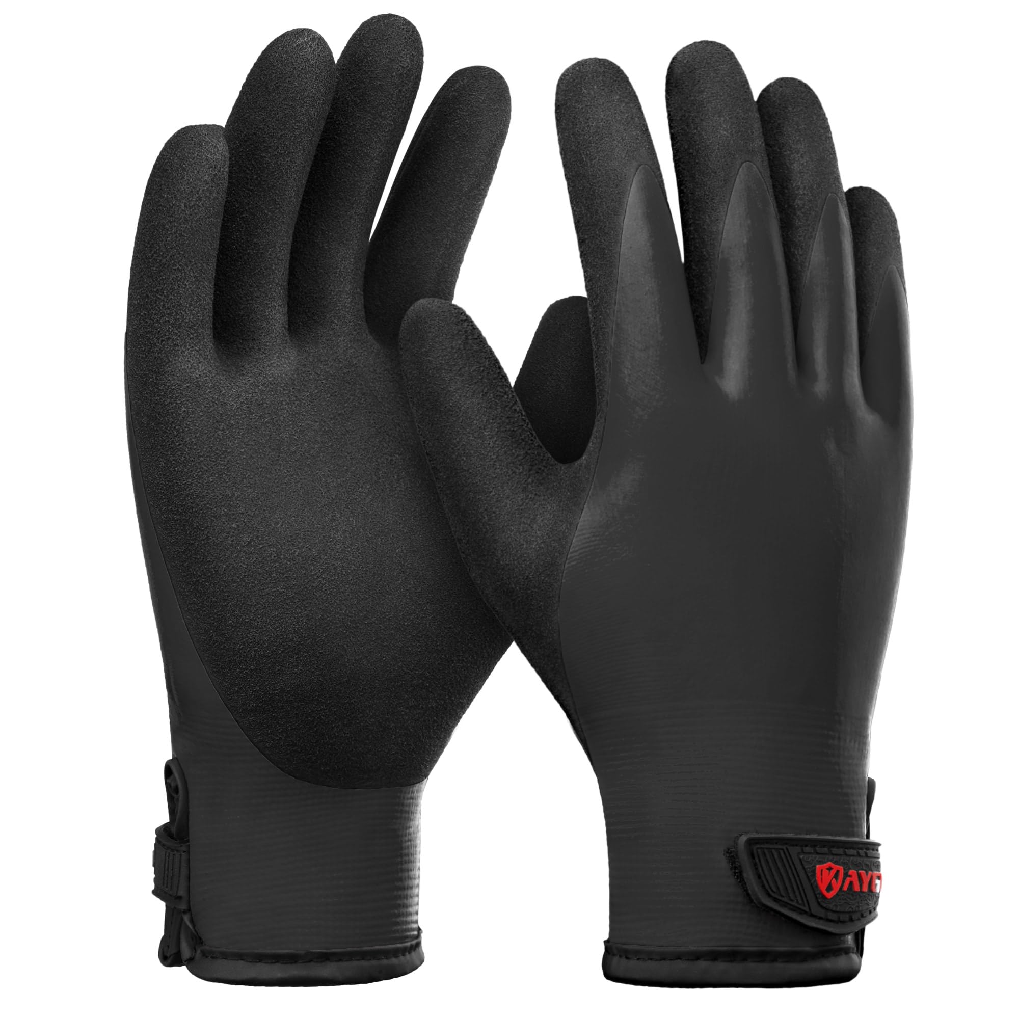KAYGO Waterproof Thermal Work Gloves, Double Latex Coated, Good Grip and Dexterity, Insulated Liner Warm for Freezer Storage Cold Weather Fishing Winter Outdoor Jobs, KG145W (Full Black, X-Large)