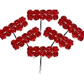 CCINEE 120pcs Mini Paper Flowers,Mulberry Paper 1/2" Artificial Rose Flower with Stem for DIY Crafts Projects Scrapbooking Wedding Decorations (Red)