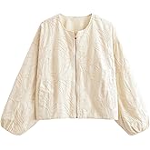 CUFEZN Womens Embroidered Cropped Bomber Jacket Casual Long Sleeve Zipper Lightweight Jackets 2025 Fall Outerwear with Pocket