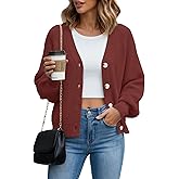 KUOTAI Women's Chunky Knit Open Front Sweaters Long Sleeve Button Loose Short Cardigan Outerwear Coats