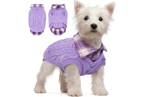 IKIPUKO Dog Pullover Sweater, Dog Sweater with Leash Hole Doggie Sweater Knitwear Soft Knit Cat Sweater Warm Pet Sweater for Dachshund, Terrier, Teddy, Yorkie, Beagle(Purple,M)