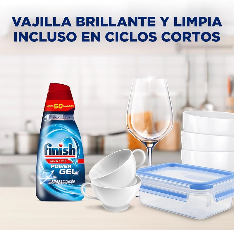Finish all in 1 max power gel gel detergente brilho e proteção para máquina de lavar louça, 50 doses