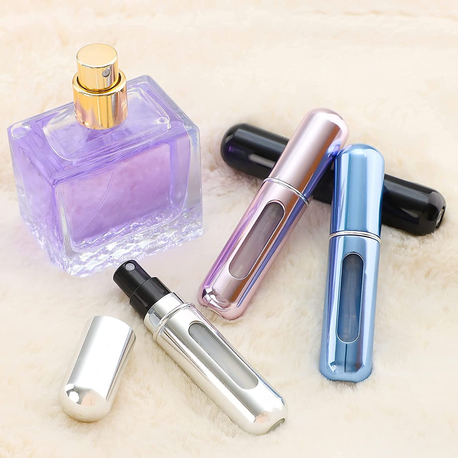 YOCASII 4PCS Refillable Perfume Atomizer Bottle, Travel Perfume Mini Spray Bottles, Cologne Dispenser, Portable Empty Perfume Spray Bottle, Container with Bag