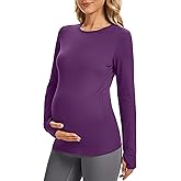 MathCat Maternity Long Sleeve Shirt with Thumbleholes,Pregnancy Casual Tops Athletic Yoga Maternity Shirts