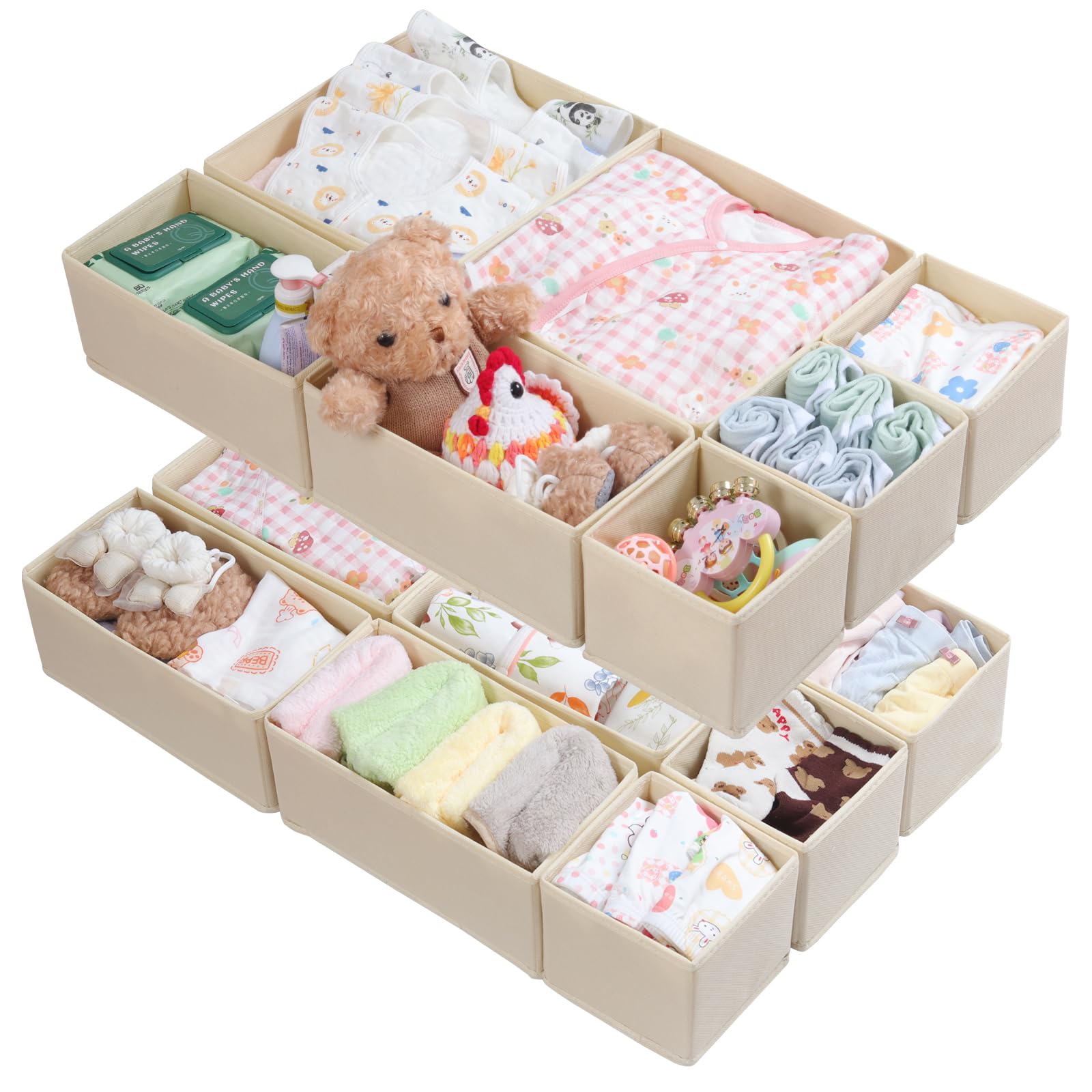 ORLISA Malm Organiser for Clothes Dresser Drawers Organiser for Clothes - Foldable, for Wardrobe or Dresser, Pack of 14, Beige — image 1