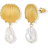 FAUTHENTICUTE Boho Fish Shell Starfish Dangle Earrings For Women Statement Long Seashell Pearl Drop Earrings Summer Beach Jewelry