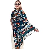 DANA XU 100% Merino Wool Extra Large Pashmina Blanket Travel Scarf Cashmere Wrap for Women Fall Winter Oversize Shawl Floral
