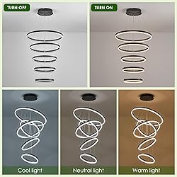 Benkut 5-Rings Modern LED Chandelier Black High