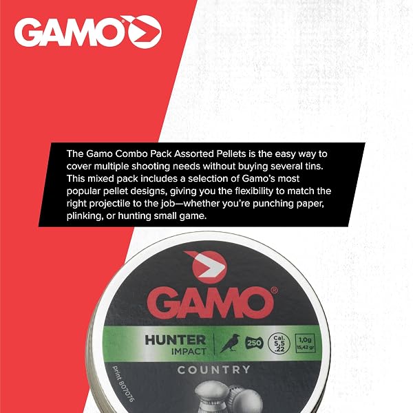 GAMO AIR RIFLE PELLET COMBO PACK – .177 OR .22 CALIBER PERFORMANCE PELLETS WITH HUNTER, MAGNUM, MASTER POINT AND MATCH STYLES FOR TARGET SHOOTING AND HUNTING.