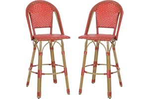knocetx Outdoor Bar Stool Set of 2, Rattan 30" Bar Height Stools with Back Rattan Bar stools, Kitchen Island Stool French Classic Bar Stool for Patio Bistro Kitchen Island (Classic Red,2PC)