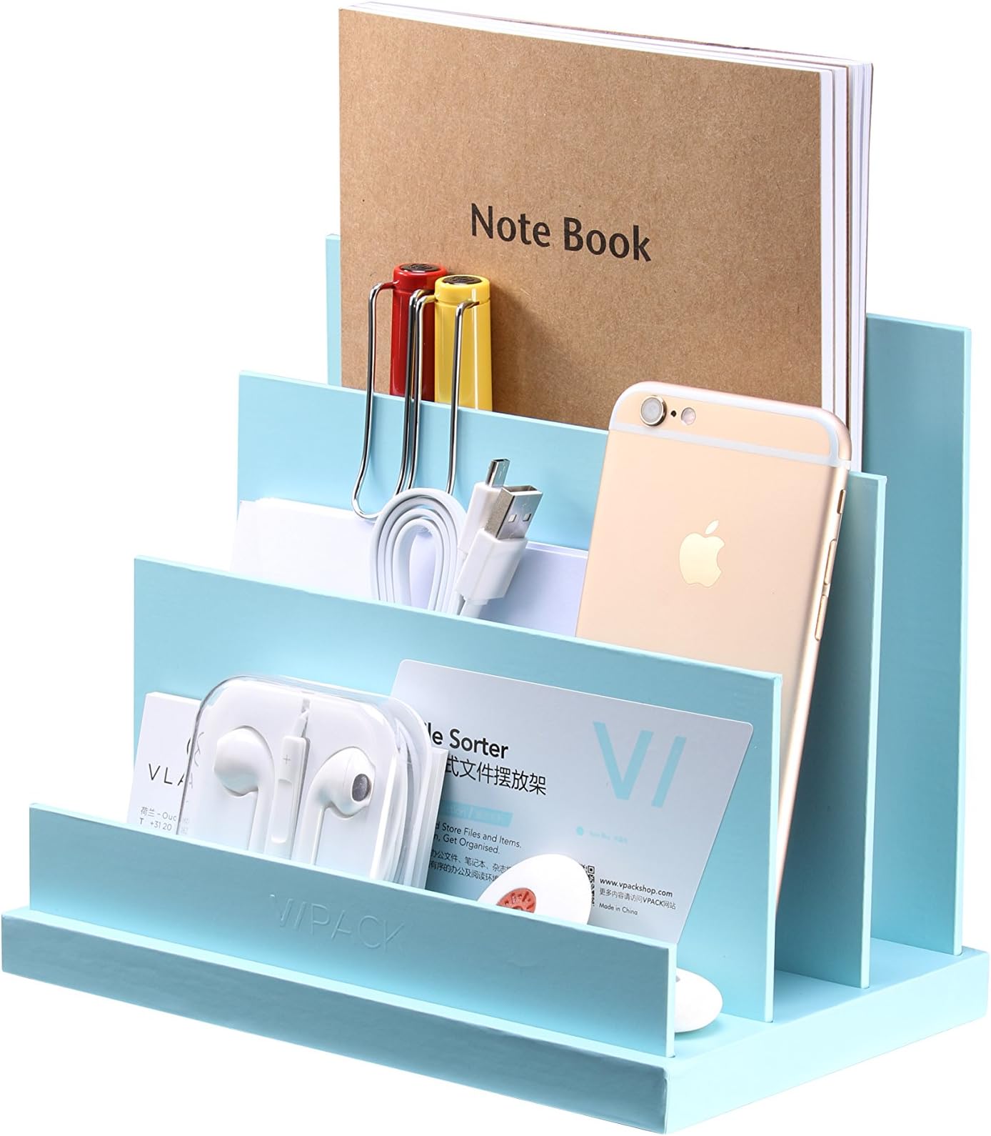 Vpack D05 Desk Supplies Organiser Desktop Storage Box, Pen/Pencil/Phone/Stationery Holder (Blue)