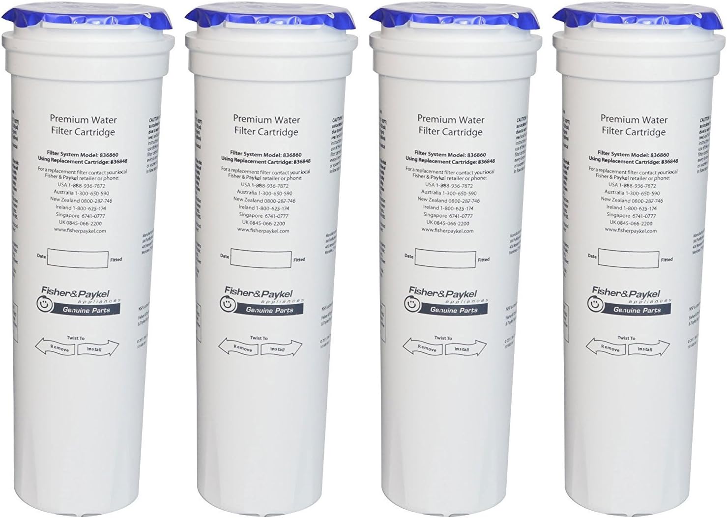 FISHER PAYKEL 836848 Replacement Refrigerator Water Filter Cartridge-- (Package Of 4)