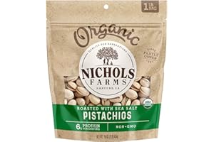 Nichols Farms Organic InShell California Pistachios, Healthy Protein Snack, Roasted with Sea Salt, 1LB