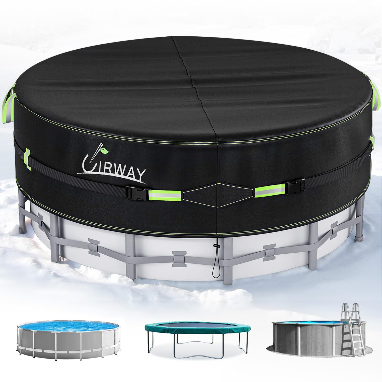 Photo 1 of UIRWAY 21 Ft Round Winter Pool Cover with Reflective Strips, Swimming Pool Cover for Above Ground Pools, Solar Cover Including Rope Tie and Luminous Ground Nails, PU Tarp Snug Fit for UV Protected
