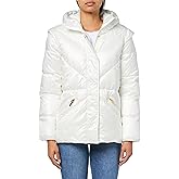HALSTON womens Diagnal Stitch Placket Short Puffer