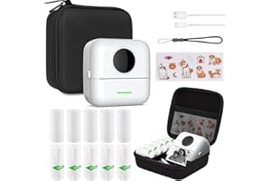 HUIJUTCHEN Print Pods Mini Sticker Printer Thermal Inkless Printer for iOS&Android with Hard Protection Storage Case,Bluetooth Label Maker with 11 Rolls Thermal Paper＆Sticker for Photo Receipt DIY