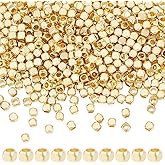 GOMAKERER 500 Pcs 14K Gold Plated Cube Spacer Beads, 2mm Square Brass Beads Metal Loose Spacer Bead for DIY Craft Bracelet Necklace Jewelry Making, 1.2mm Hole