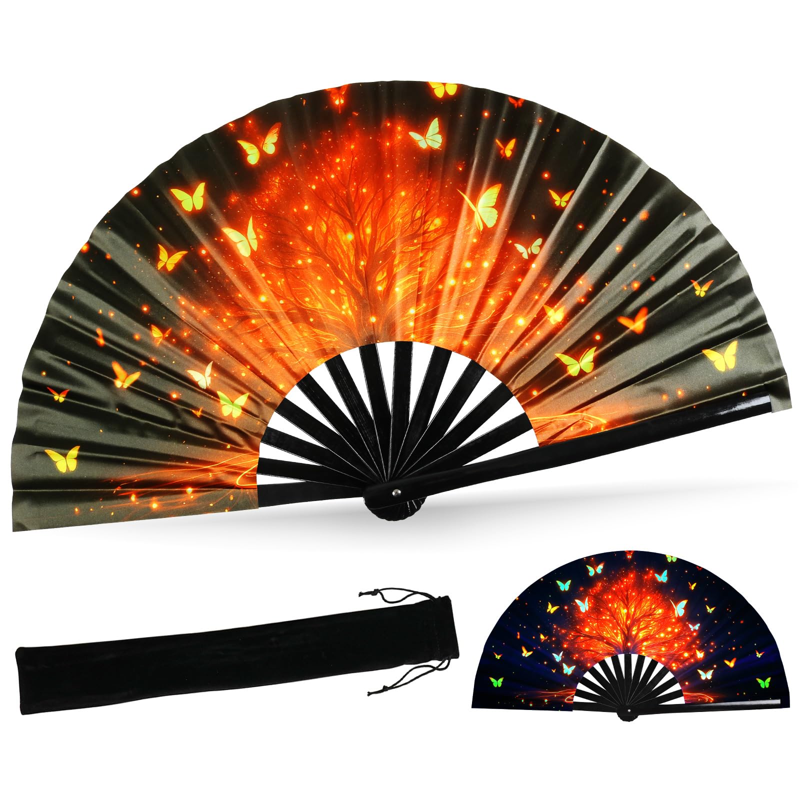 Photo 1 of SYNTECSO Folding Hand Fan for Rave, Popping Fan for Line Dancing, Drag Queen, Women and Men Gift?Chinese Japanese UV Glow Clack Fan for Parties, Music Festivals, EDM and Decoration