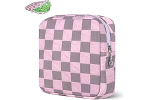 Desing Wish Sanitary Napkin Storage Bag Polyester Fabric Period Bag for Teen Girls Sanitary Pad Pouch for Sanitary Napkins/Tampons/Panty Liners Privacy Protector Pad Bag (Bubble-Check, Pink)