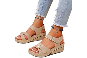 Dheva-C Orthopedic Wedge Sandals for Women Summer Dressy Open Toe Ankle Strap Platform Fashion Sandals Buckle Ankle Strap Casual Beach Outdoor Sandals Wedges Sandal Shoes (3-Khaki, 8)